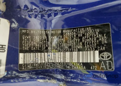 2016 Toyota Corolla L z USA, uszkodzony, nr VIN 2T1BURHE2GC737198